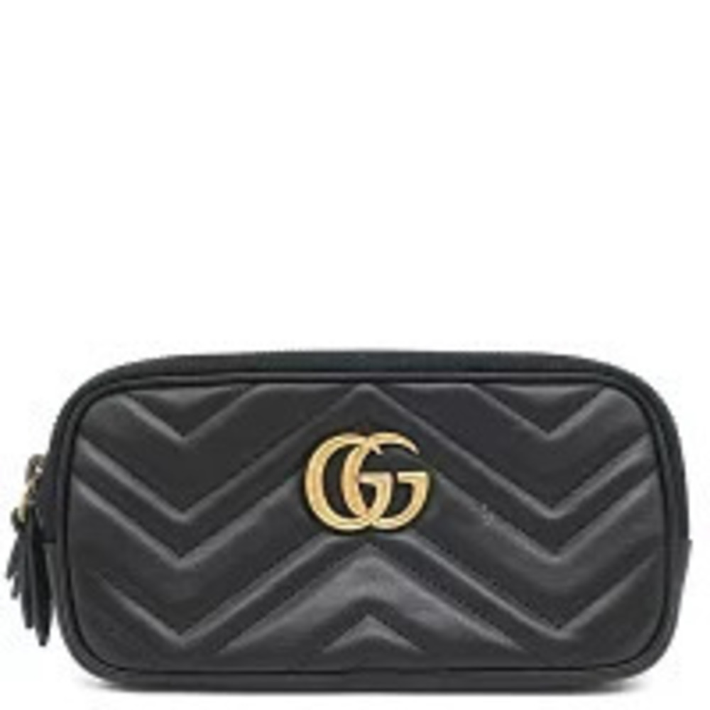 Gucci GG Marmont Chain Shoulder Bag Leather Black Chevron Quilting